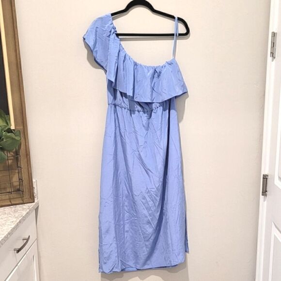 Club Monaco Hanitah👗 silk one shoulder ruffle dress size 10 - Picture 1 of 16
